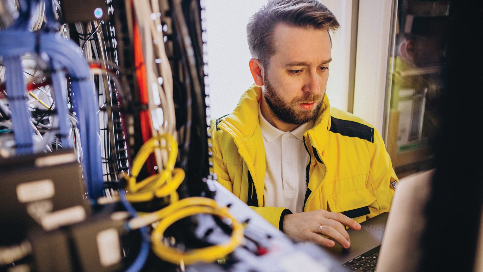 Telecommunication technician troubleshooting service issues